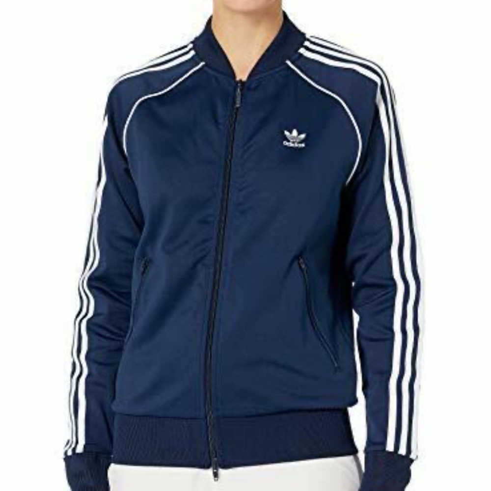 Adidas Dark Blue Track Jacket with White Accents